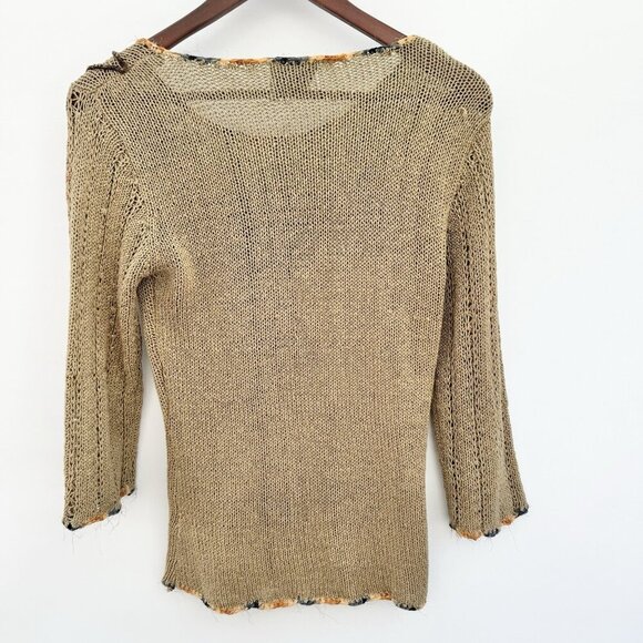 LIV Milano Women’s Boho Beige Sweater With Sequin, Mesh Embellishment Size Large - Picture 6 of 14